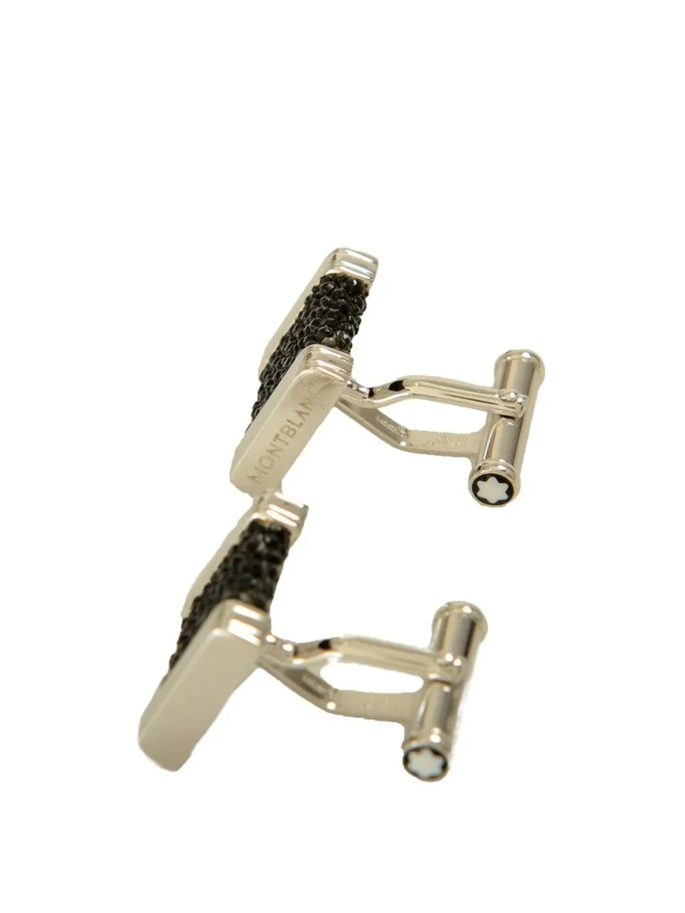 New Montblanc Classic Black Ray Skin Sterling Silver Men's Cufflinks 35824